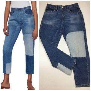 FRAME Le Original Patchwork Distressed Button Fly Slouchy Ankle/Crop Jeans